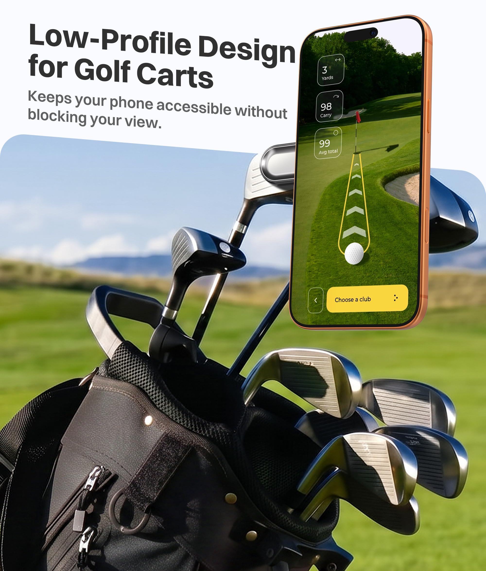 Magnetic Golf Cart Phone Holder 360 Spin, Fit for iPhone/Samsung