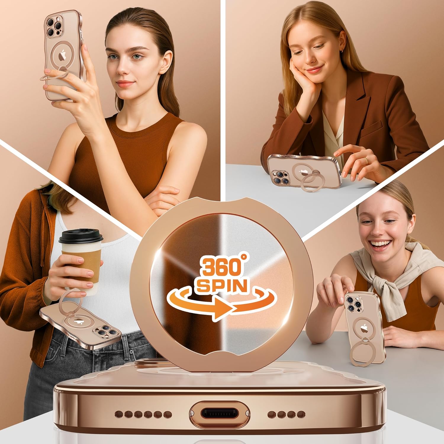 iPhone 16 Pro Case with 360° Spin Magnetic Stand Ring