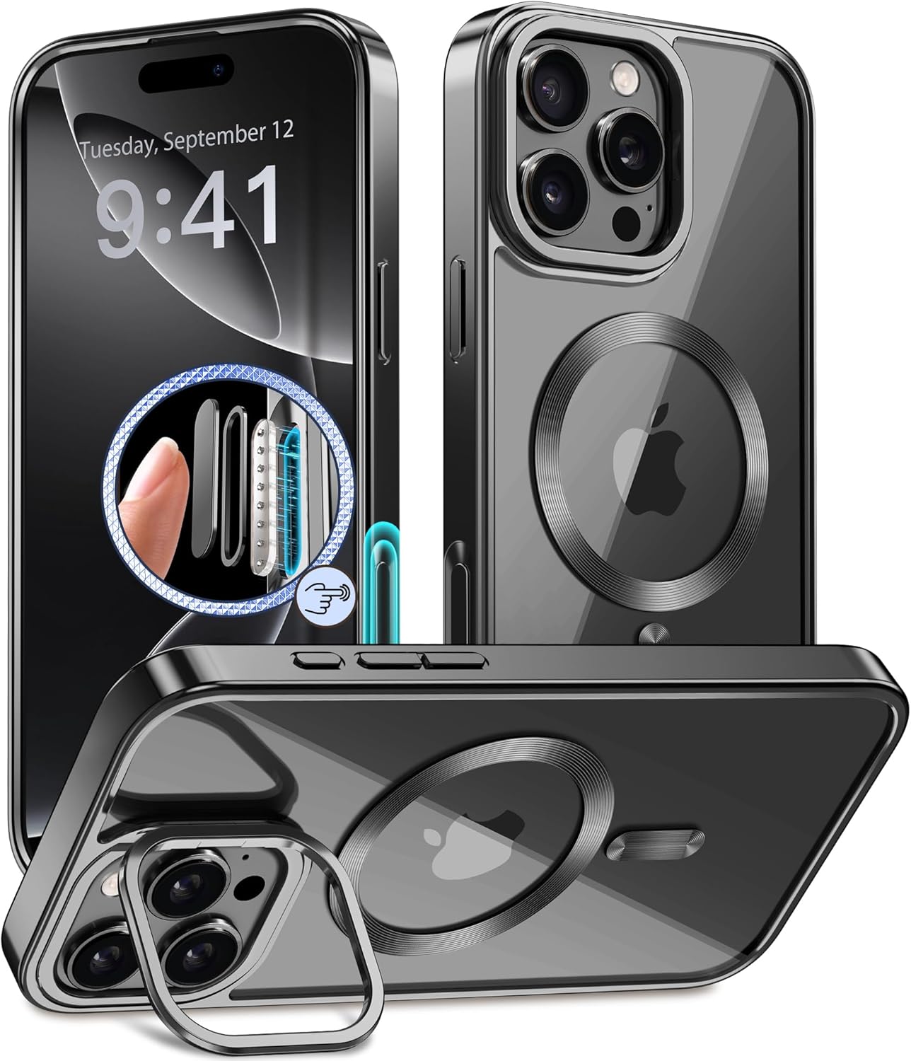 GolbinBox Magnetic for iPhone 16 Pro Max Case Built-in Camera Stash Stand