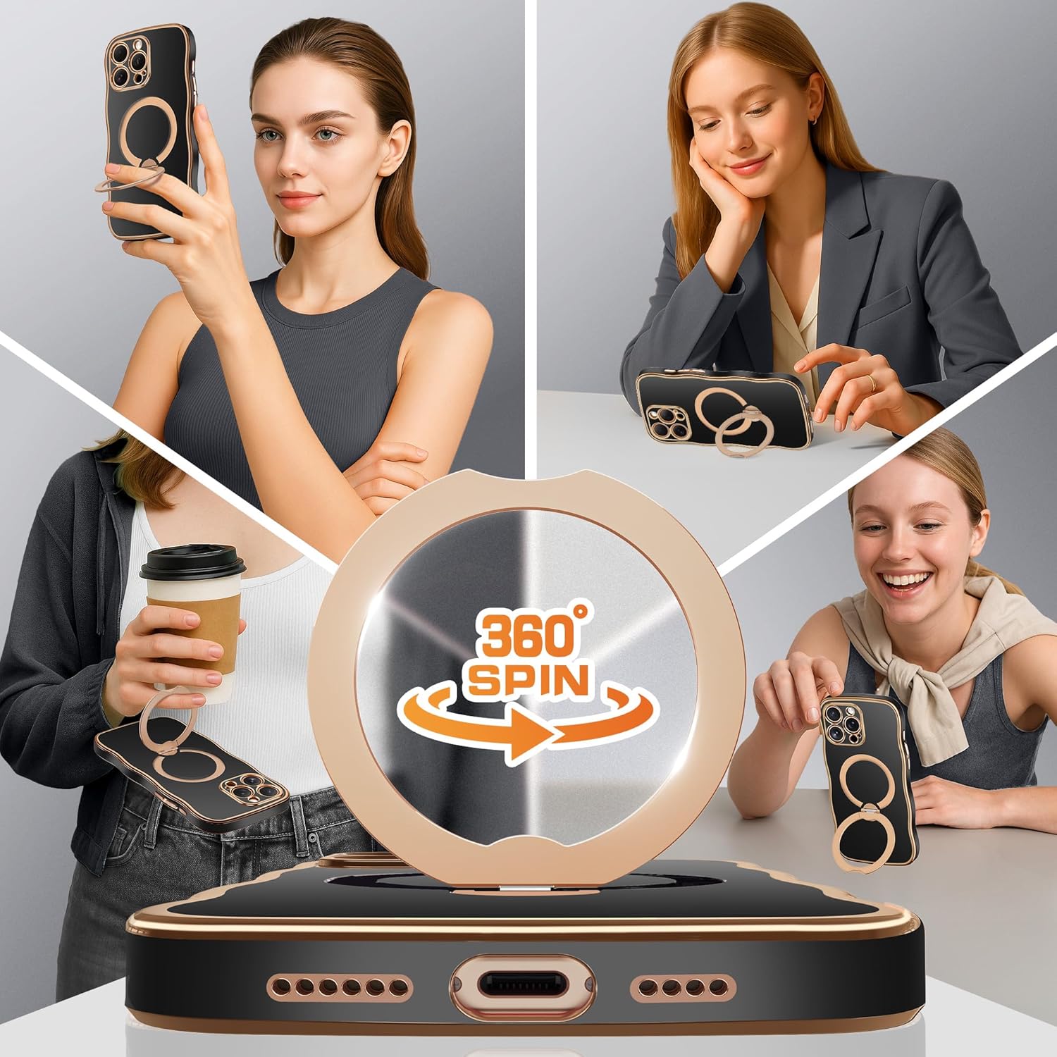 GolbinBox for iPhone 16 Pro Max Case with 360° Spin Magnetic Stand