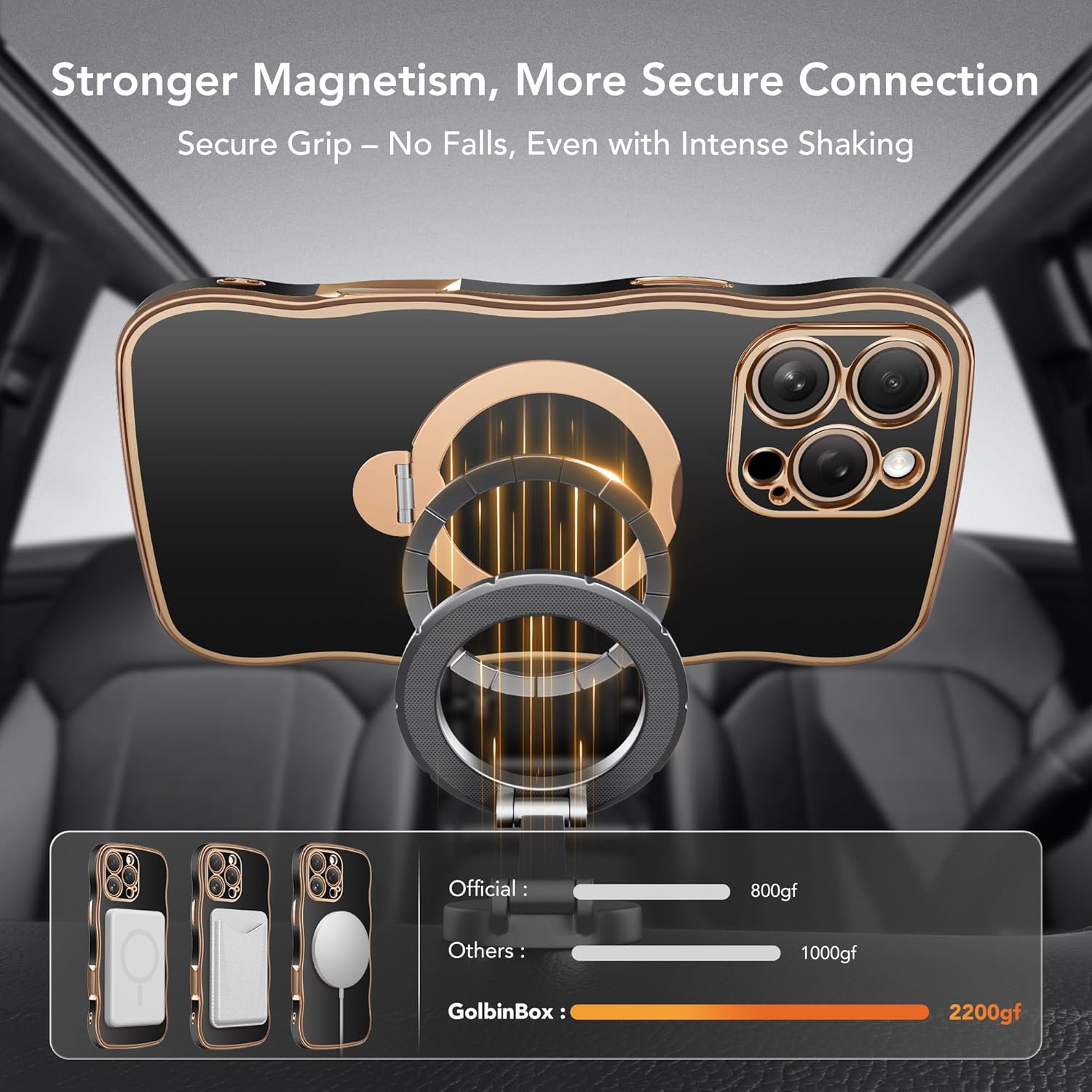 GolbinBox for iPhone 16 Pro Max Case with 360° Spin Magnetic Stand