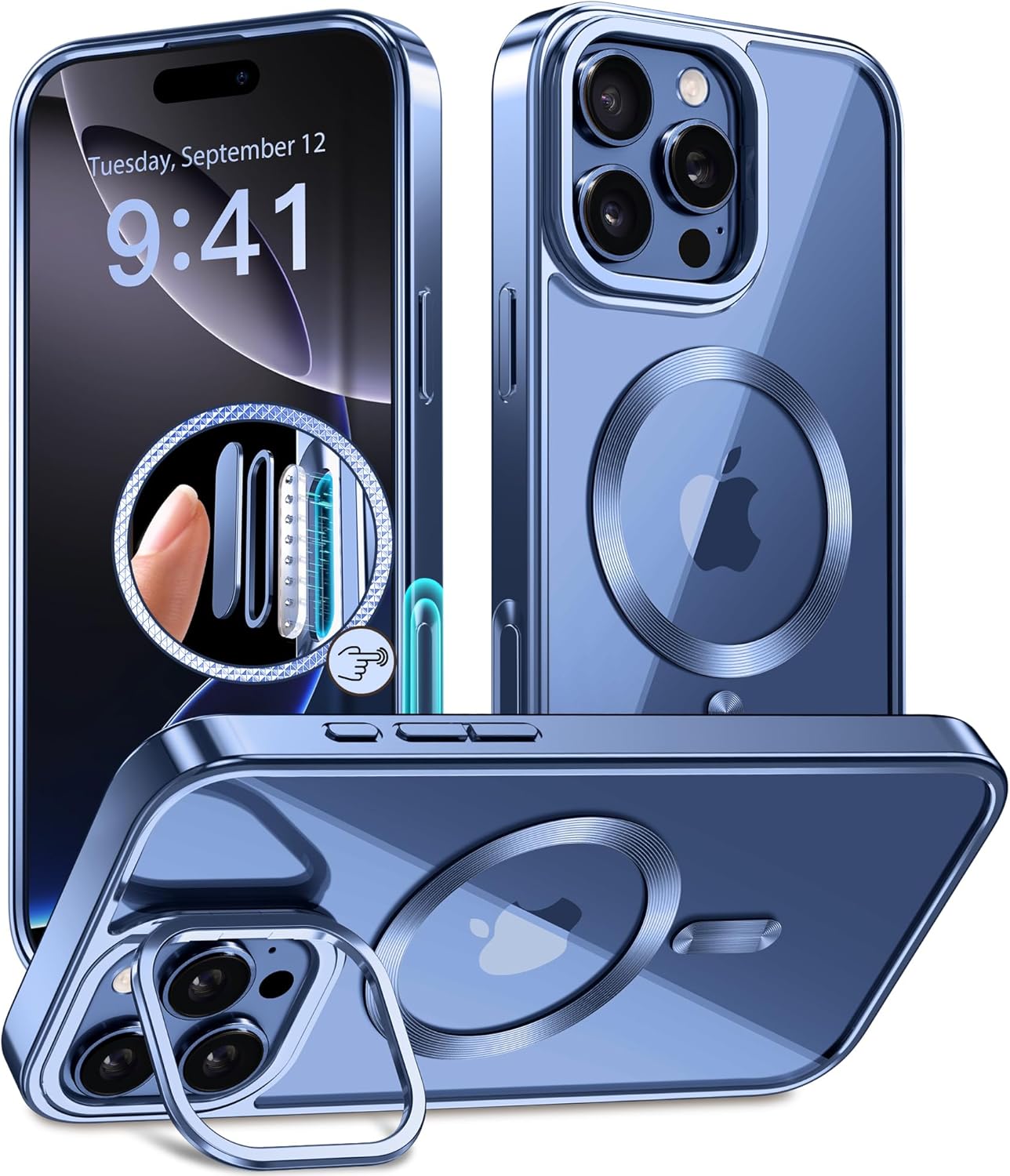 GolbinBox Magnetic for iPhone 16 Pro Max Case Built-in Camera Stash Stand