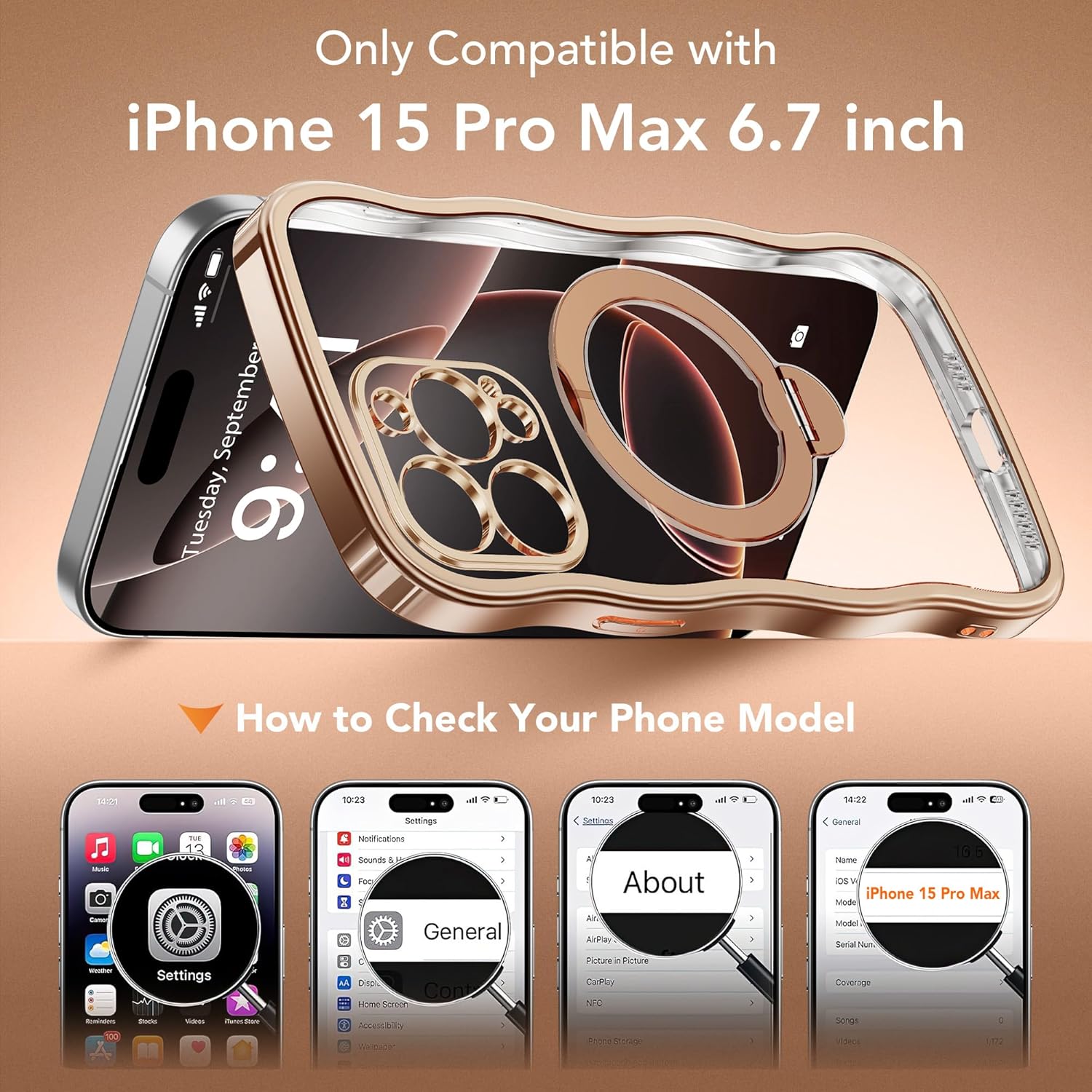iPhone 15 Pro Max Case with 360° Spin Magnetic Stand Ring