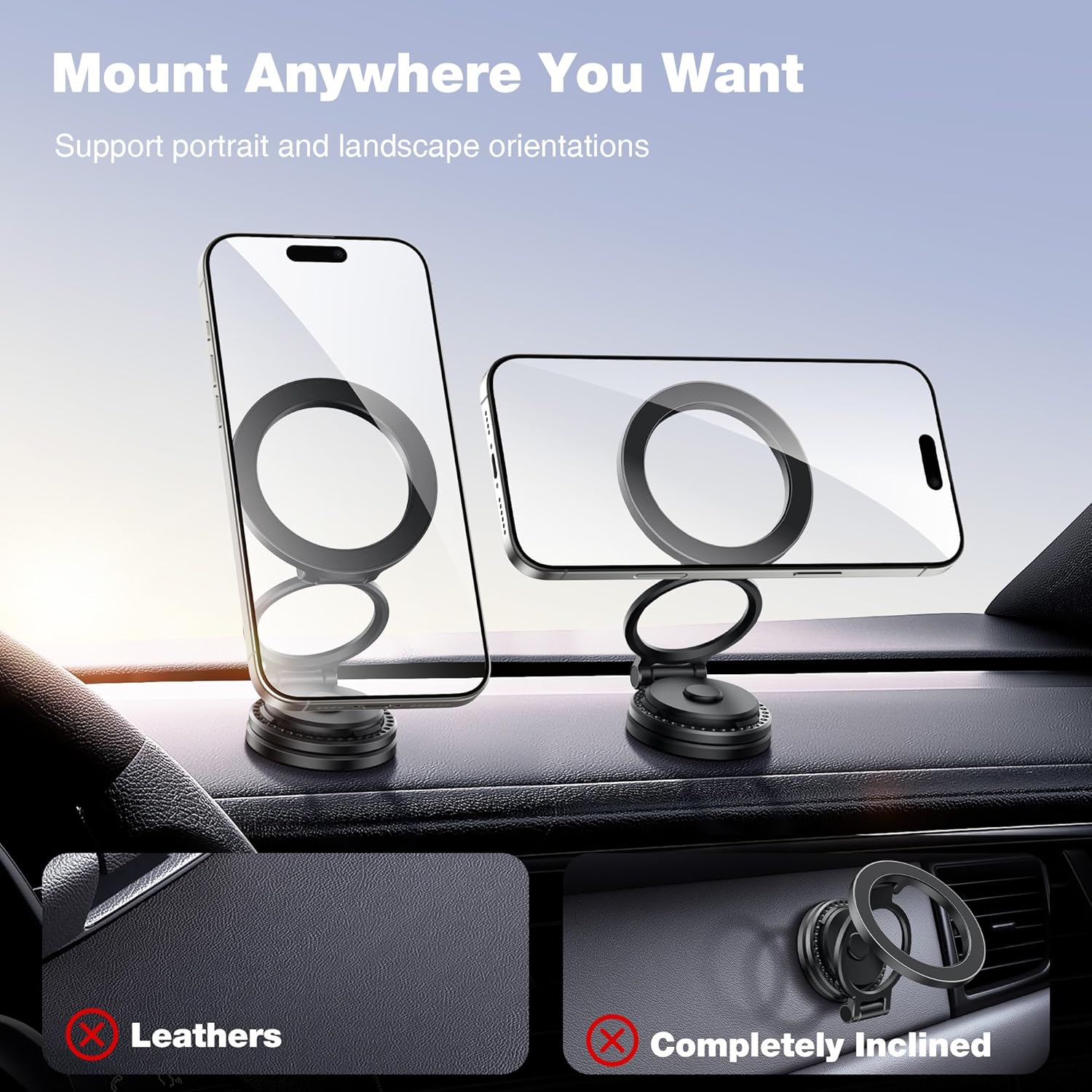 MagSafe Car Mount, Metal Design, Folding 360° Rotation, Cell Phone Holder