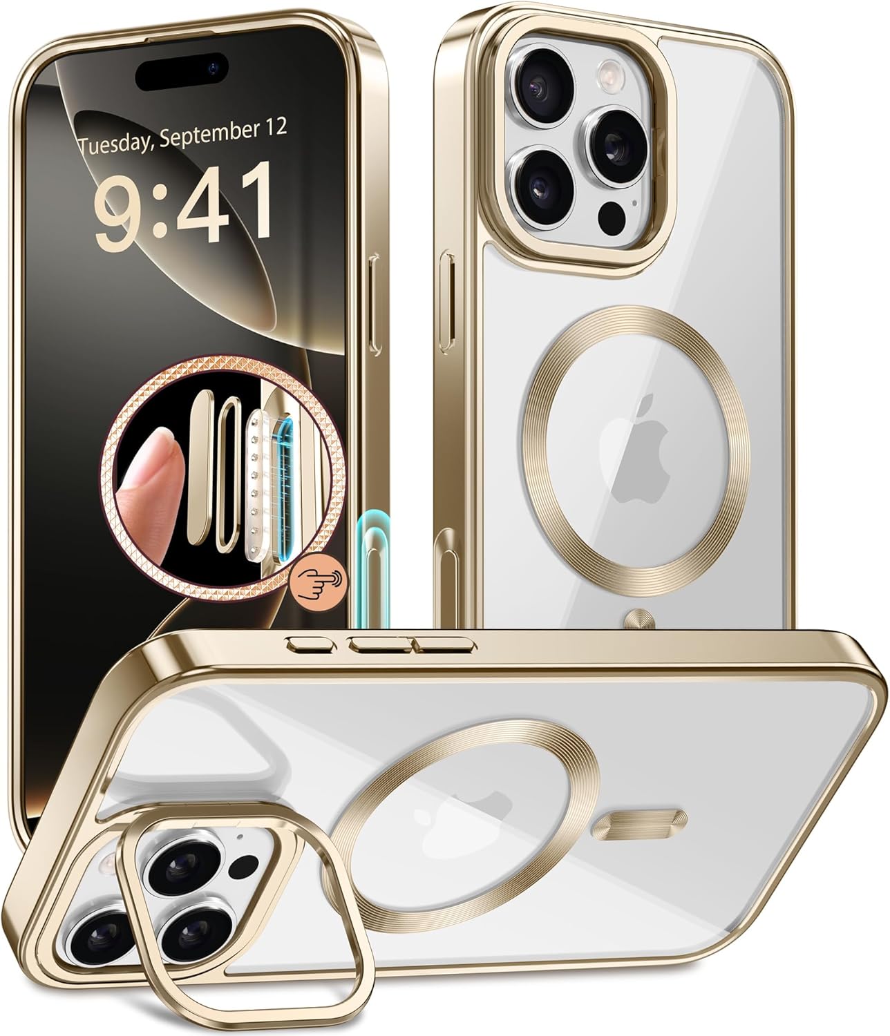 Magnetic for iPhone 16 Pro Case with Stand Shockproof Slim Phone Case 6.3 Inch