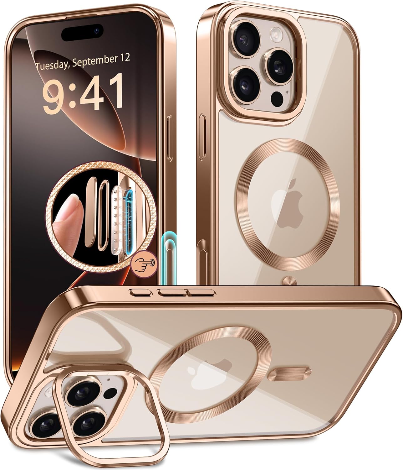 GolbinBox Magnetic for iPhone 16 Pro Max Case Built-in Camera Stash Stand