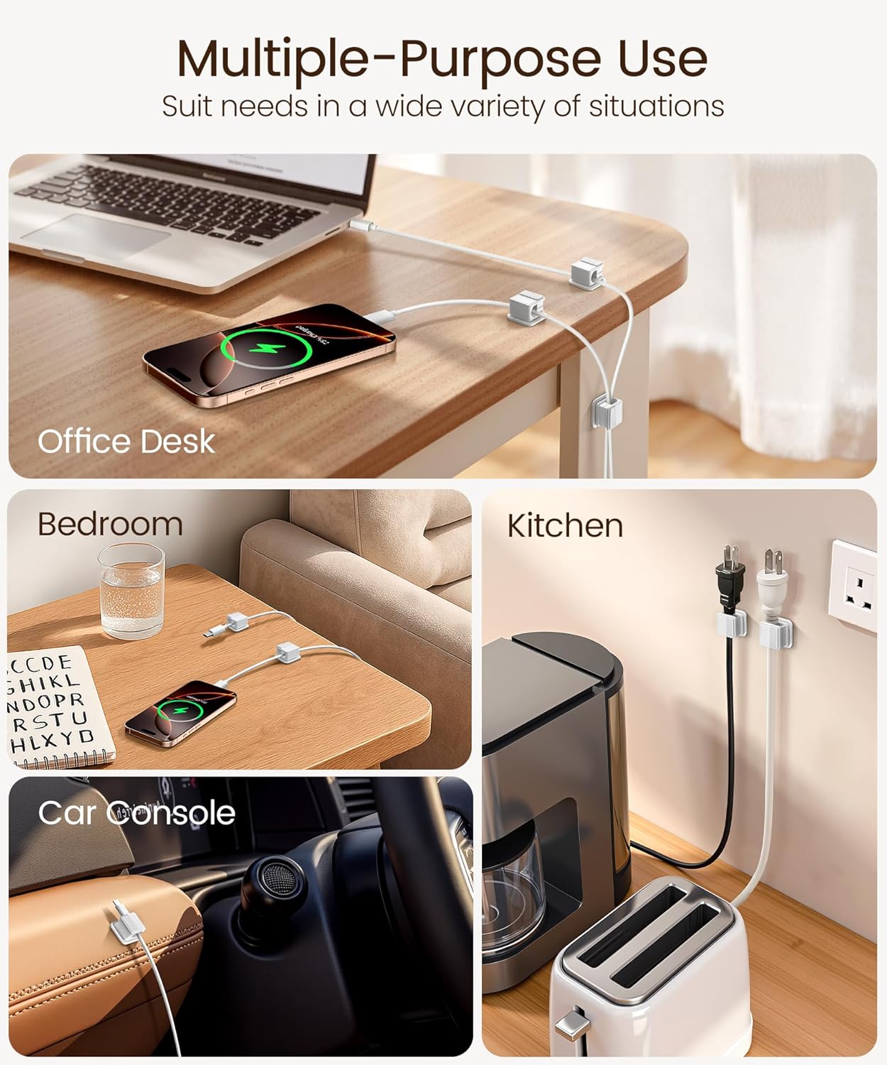 Cable Clips, Glow in the Dark Cable Holders, 6 Pack Magnetic Cord Organizer with Shockproof Silicone