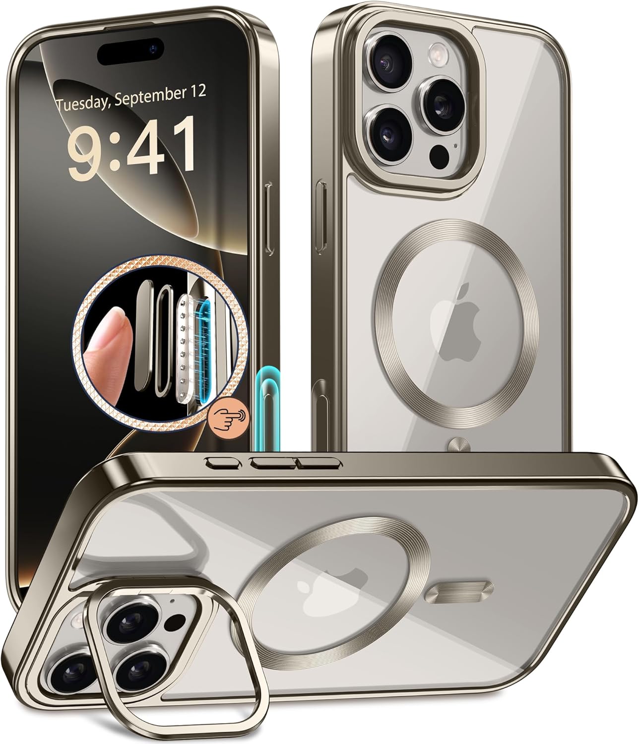 Magnetic for iPhone 16 Pro Case with Stand Shockproof Slim Phone Case 6.3 Inch