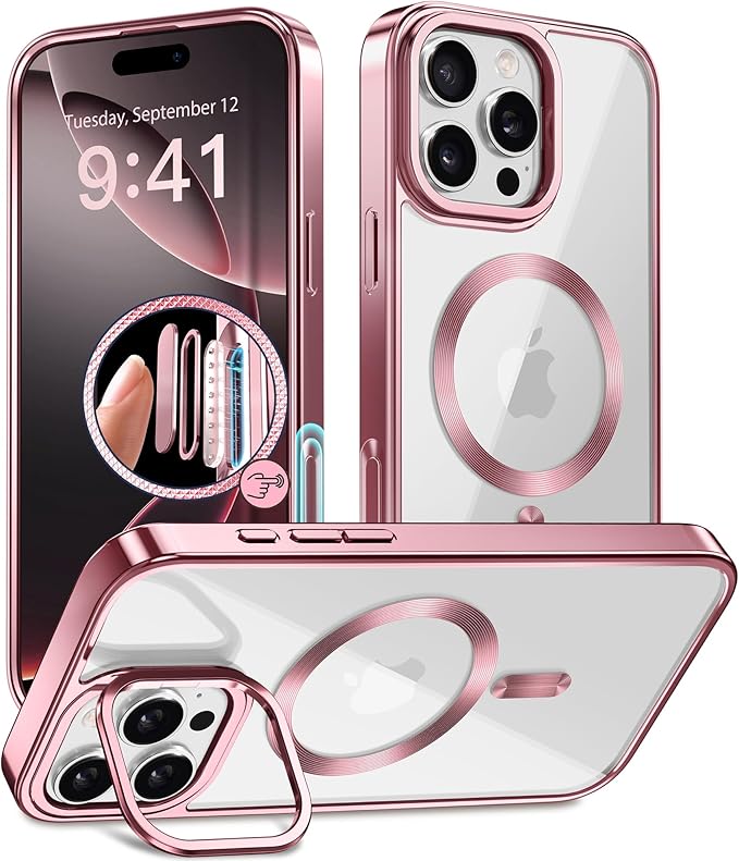 GolbinBox Magnetic for iPhone 16 Pro Max Case Built-in Camera Stash Stand