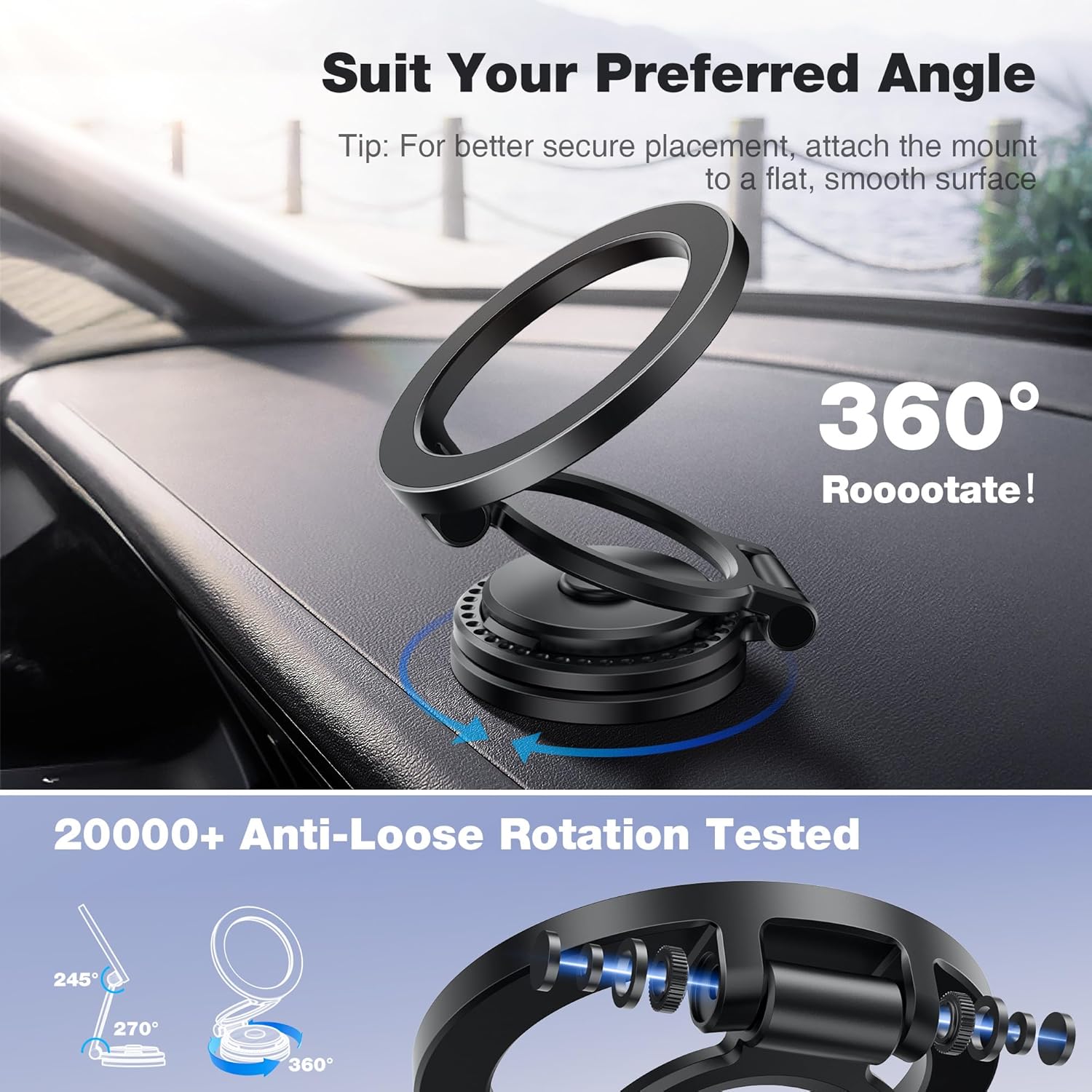 MagSafe Car Mount, Metal Design, Folding 360° Rotation, Cell Phone Holder