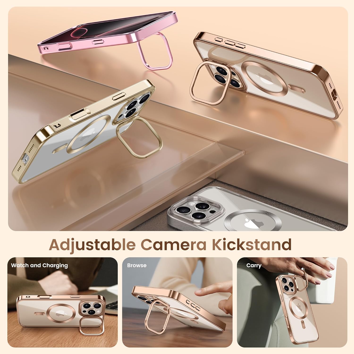 Magnetic for iPhone 16 Pro Case with Stand Shockproof Slim Phone Case 6.3 Inch