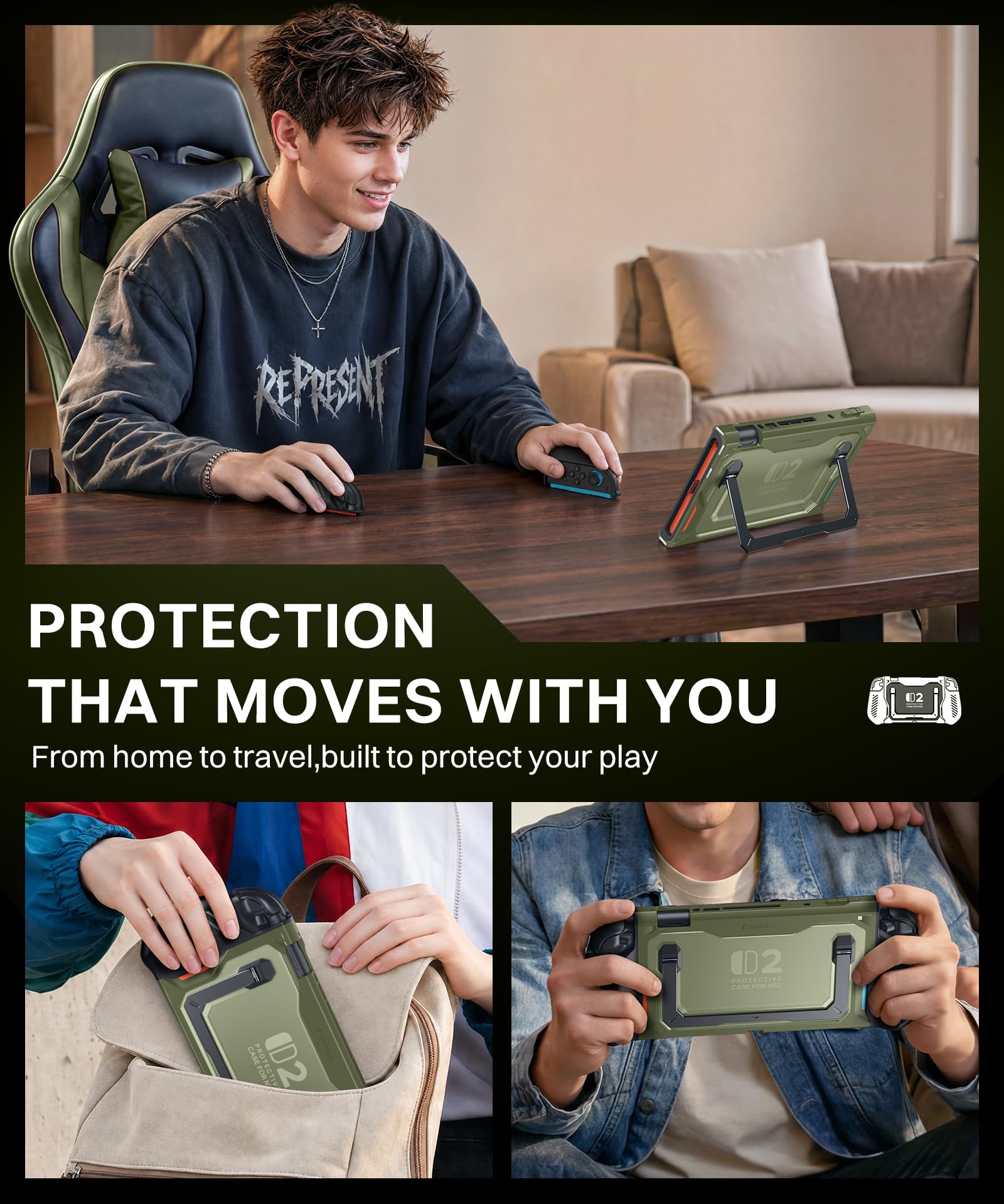 GolbinBox Hard Shell Case for Nintendo Switch 2 with Kickstand, Green