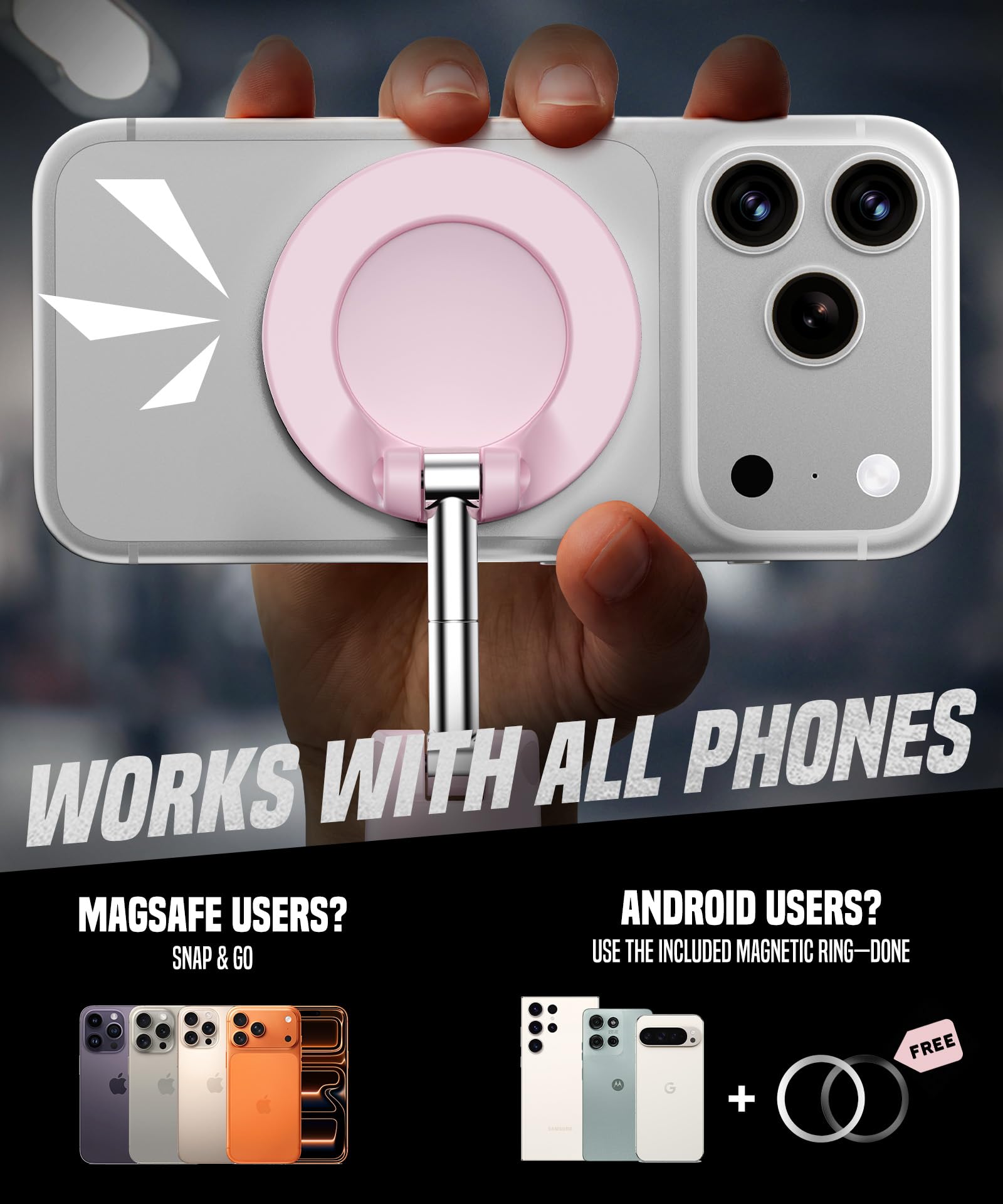 All Metal Dual Magnetic Gym Phone Holder for MagSafe, Pink